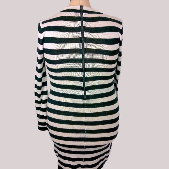 French Connection Black & White Striped Knit Aline Long Sleeve Midi Mock Dress - Picture 5 of 7